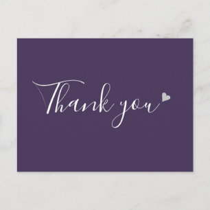 Purple Silver Heart Script Business Thank You Postcard