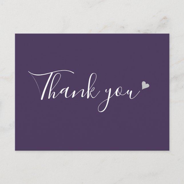 Purple Silver Heart Script Business Thank You Postcard (Front)