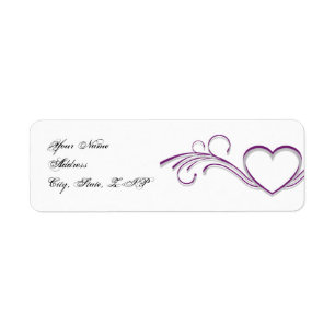 Purple Silver Heart Scroll Monogram Return Address