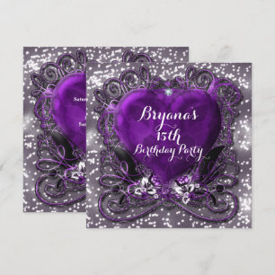 Purple & Silver Heart Sparkle Any Event Invitation