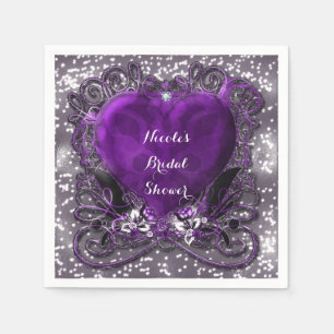 Purple & Silver Heart Sparkle Party Napkin