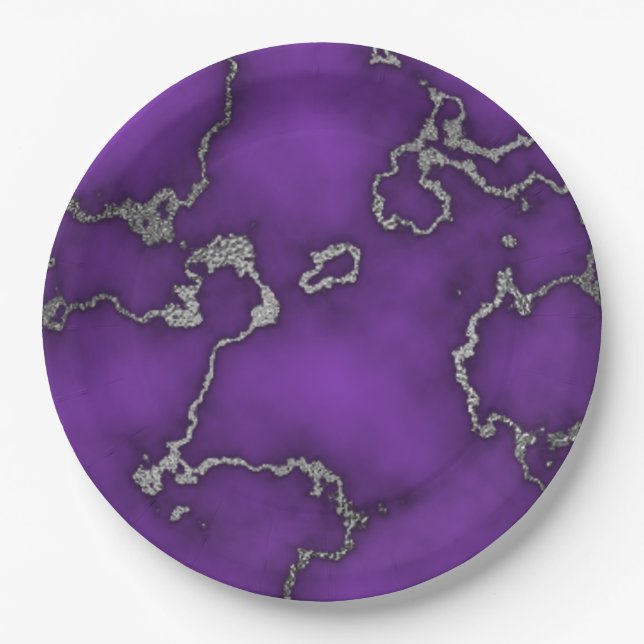 Purple & Silver Marble Paper Plate (Front)