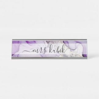 Purple & Silver Marble Personalise Desk Name Plate
