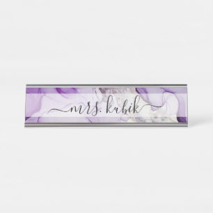 Purple & Silver Marble Personalize Desk Name Plate
