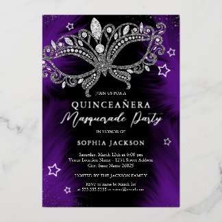 Purple Silver Masquerade Mask Star Quinceanera