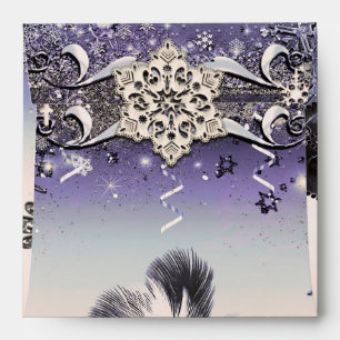 Purple & Silver Masquerade & Winter Snowflakes Envelopes