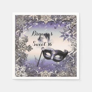Purple & Silver Masquerade & Winter Snowflakes Napkin