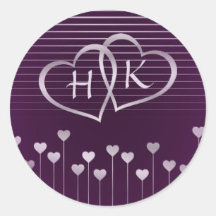 Purple & Silver Monogram Heart Classic Round Sticker