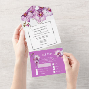 Purple silver orchid chic flower wedding luxurious all in one invitation