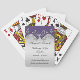 Purple Silver Ornate Butterflies 25th Anniversary Playing Cards