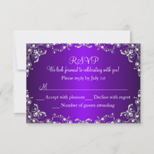 Purple Silver Pearl Damask Sweet 16 RSVP