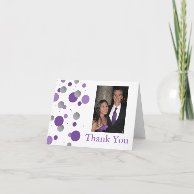 Purple Silver Polka Dot Wedding Thank You (Front)