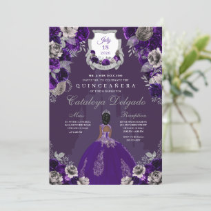 Purple & Silver Princess Castle Quinceañera Invitation