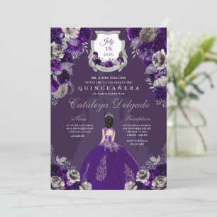 Purple & Silver Princess Castle Quinceañera Invitation