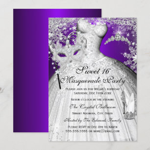 Purple Silver Princess Masquerade Sweet 16 Invitation