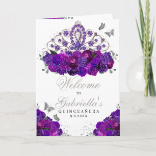 Purple Silver Princess Tiara Quinceanera Program Invitation