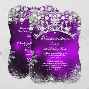 Purple silver Quinceanera 15th Winter Wonderland Invitation