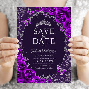 Purple Silver Quinceanera Floral Save The Date