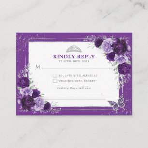 Purple Silver Quinceanera Mis Quince 15 Anos RSVP Enclosure Card