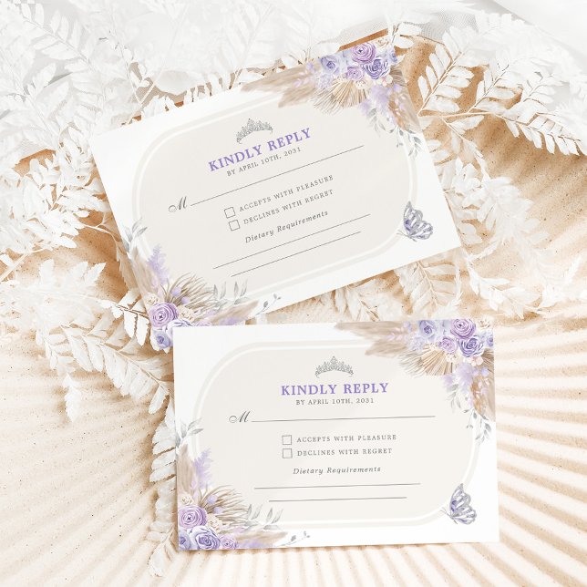 Purple Silver Quinceanera Mis Quince 15 Anos RSVP Enclosure Card (Creator Uploaded)