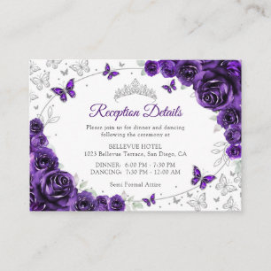 Purple Silver Quinceanera Reception Details Enclosure Card