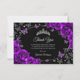 Purple Silver Quinceanera Thank You Card