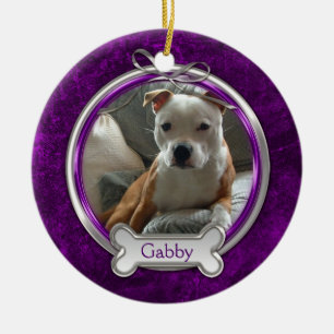 Purple Silver Ribbon Pet Photo Christmas Ornament