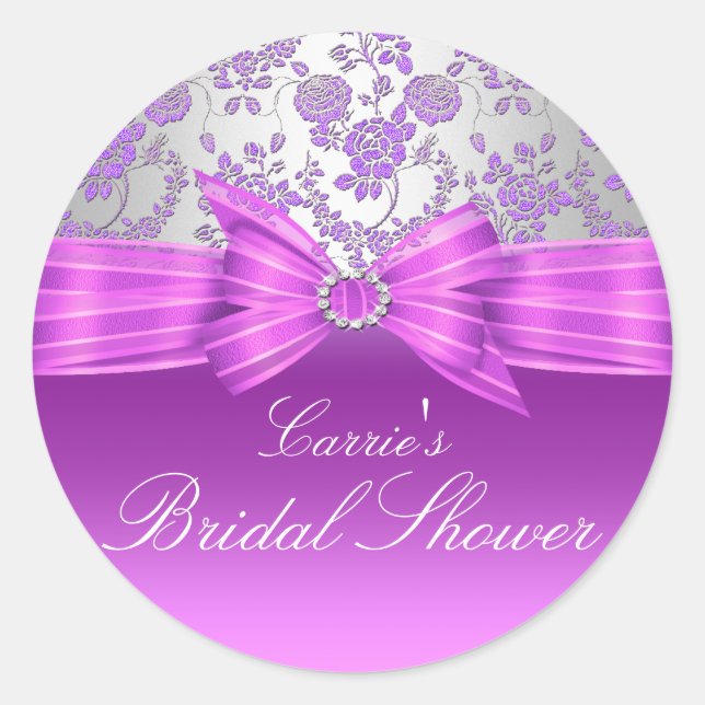 Purple & Silver Rose Bridal Shower Sticker (Front)