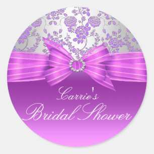 Purple & Silver Rose Bridal Shower Sticker