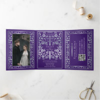 Purple Silver Royal Mediaeval Sword Wedding QR Cod
