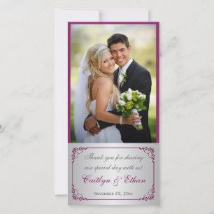 Purple, Silver Scrolled Wedding Photo Card
