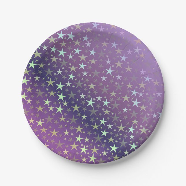 purple+silver,shiny, bright, star, colour, decorat paper plate (Front)