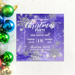 Purple Silver Snowflake Corporate Christmas Party Invitation