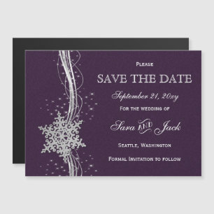 purple Silver Snowflakes Winter save the date Magnetic Invitation