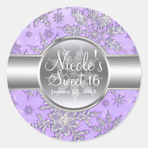Purple Silver Snowflakes Winter Wonderland Party Classic Round Sticker