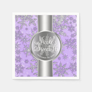 Purple Silver Snowflakes Winter Wonderland Party Napkin