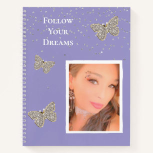 Purple Silver Sparkle Butterflies Your Photo  Notebook