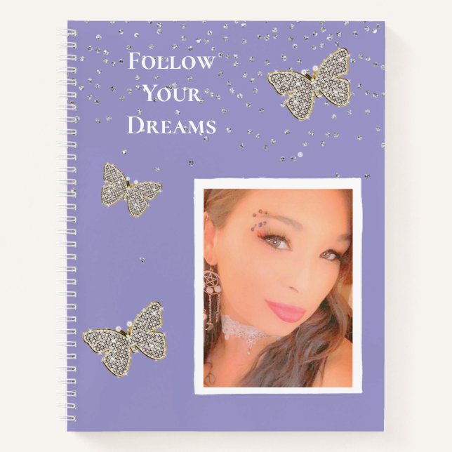 Purple Silver Sparkle Butterflies Your Photo  Notebook (Front)