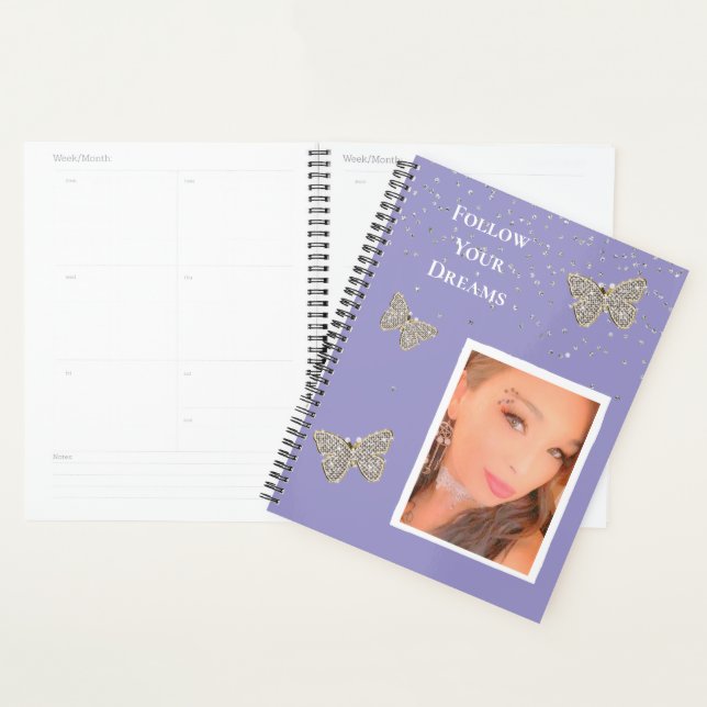 Purple Silver Sparkle Butterflies Your Photo  Planner (Display)