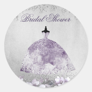 Purple Silver Sparkle Dress Bridal Shower Classic Round Sticker
