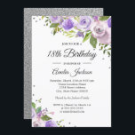 Purple Silver Sparkle Floral 18th Birthday Invite<br><div class="desc">More pretty floral Birthday Invitations in the Little Bayleigh Store!</div>