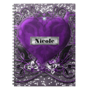 Purple & Silver Sparkle Heart Gothic Glam Notebook