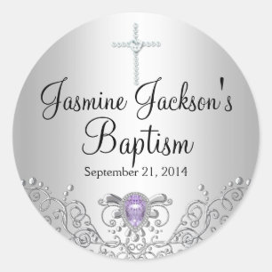 Purple Silver Sparkle Jewel Baptism Sticker