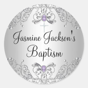 Purple & Silver Sparkle Jewel Baptism Sticker