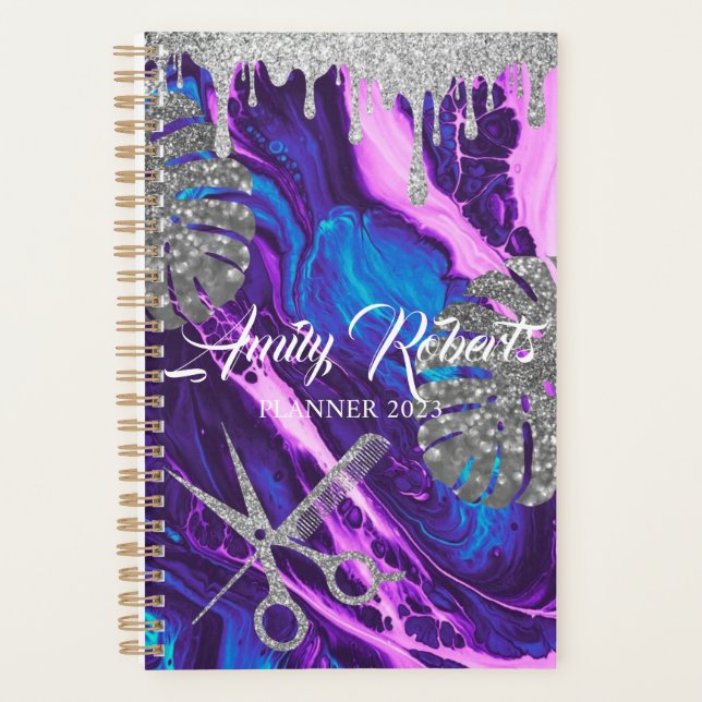Purple Silver Sparkling Salon Planner (Front)