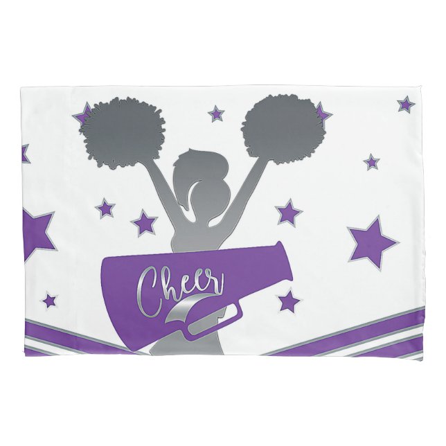 Purple & Silver Stars Cheer Cheer-leading Girls Pillowcase (Front)