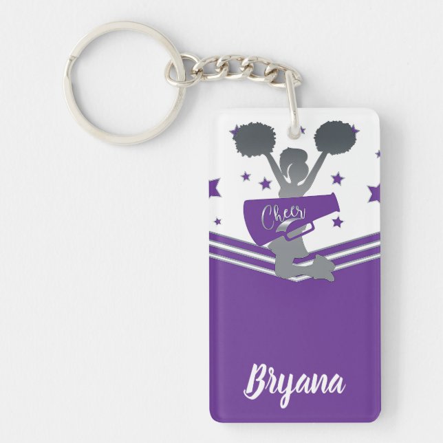 Purple Silver Stars Cheer-leading Personalised Key Ring (Front)