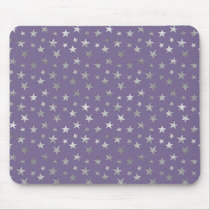 Purple Silver Stars Mouse Mat