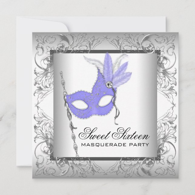 Purple Silver Sweet 16 Masquerade Party Invitation (Front)