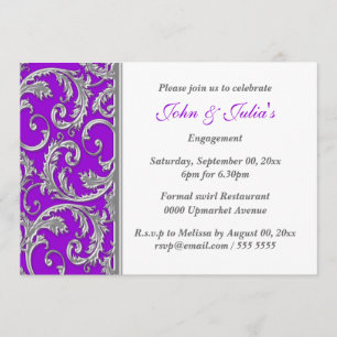 Purple silver swirl engagement anniversary CUSTOM Invitation